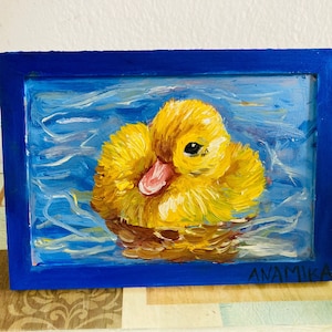 Cute duckling painting with oil on canvas 6”/4”