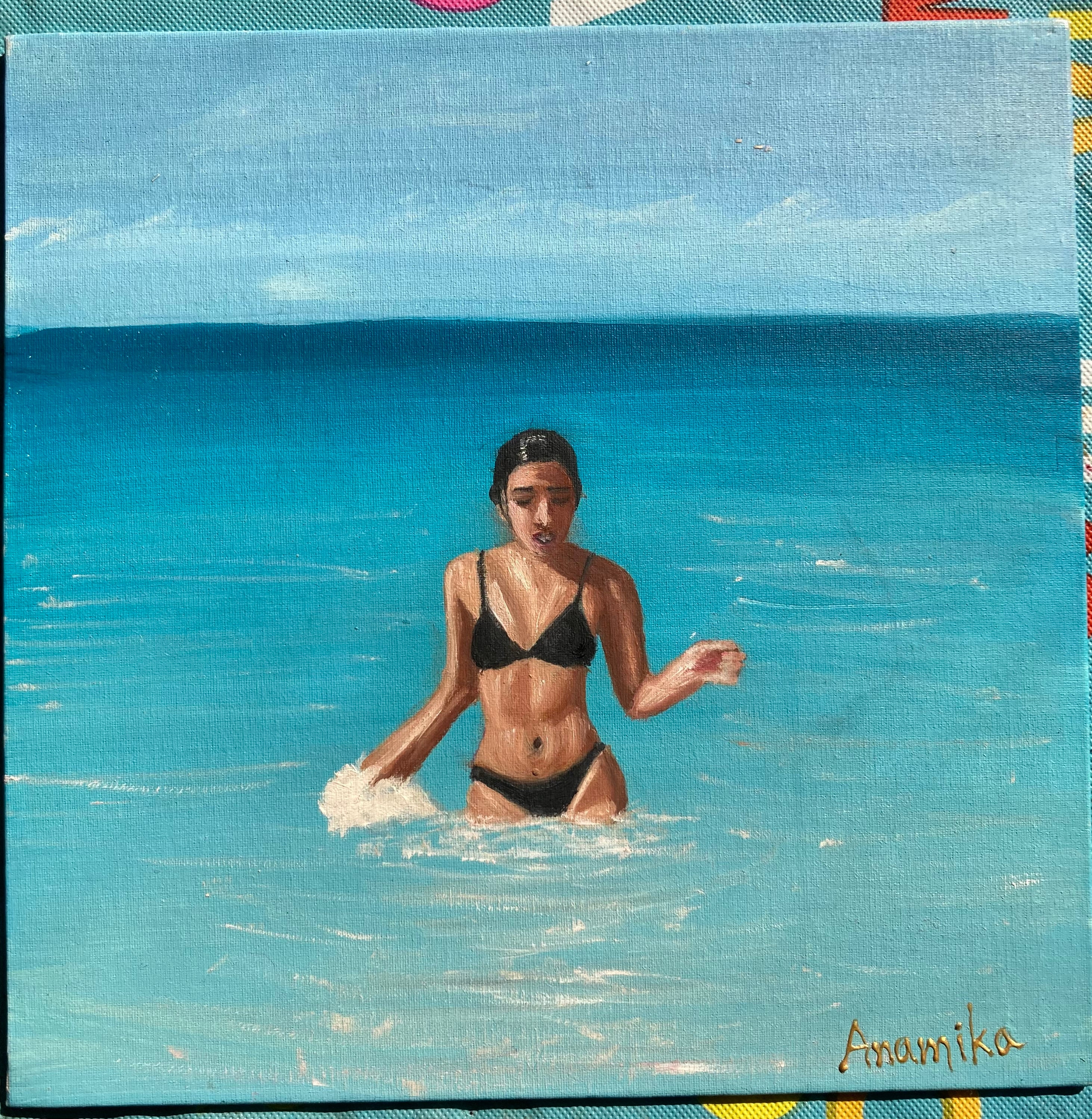 Original Oil Painting Bikini Girl on Canvas Nude Painting