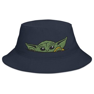 Baby Yoda Bucket Hat I Big Accessories BX003Star Wars Embroidery in USA-Grogu Hat Gift For Her Unisex Hat Cool Cap Mandalorian Fans Choice Navy