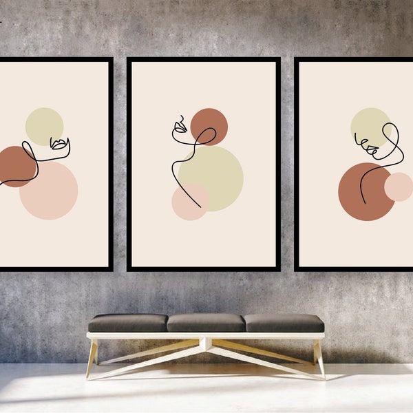 Abstract Graphic Set, Mid Century Retro Artwork, Modern Poster, Boho Triptych, Conceptual Art, Gift, Minimalistic Modern Art Home Decor