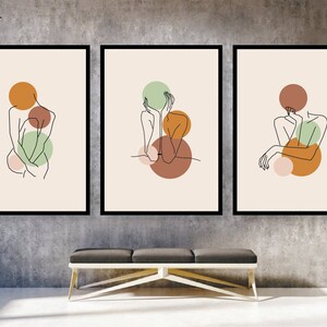 Abstract Graphic Set,Mid Century Single Line Women ,Modern Poster, Boho Triptych, Conceptual Art,Gift,Minimalistic Modern Art Home Decor,