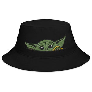 Baby Yoda Bucket Hat I Big Accessories BX003Star Wars Embroidery in USA-Grogu Hat Gift For Her Unisex Hat Cool Cap Mandalorian Fans Choice Black