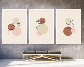 3xBoho Minimalistic Digital Download- Abstract Wall Art, Abstract Drawing, Scandinavian décor bohemian Geometric Singe Line Women Art