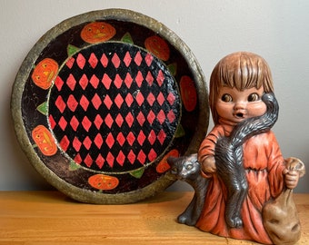 Vintage Handpainted Halloween Candy Bowl 1940s