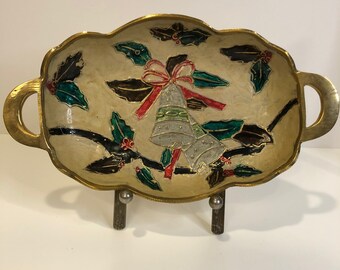 Vintage Cloisoinne Christmas Holiday Candy Dish