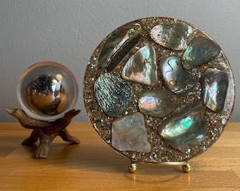 Vintage Lucite Gold Glittered Abalone Trivet