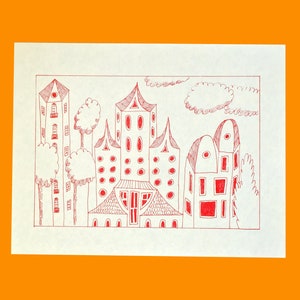 Whimsical Town Risograph Print