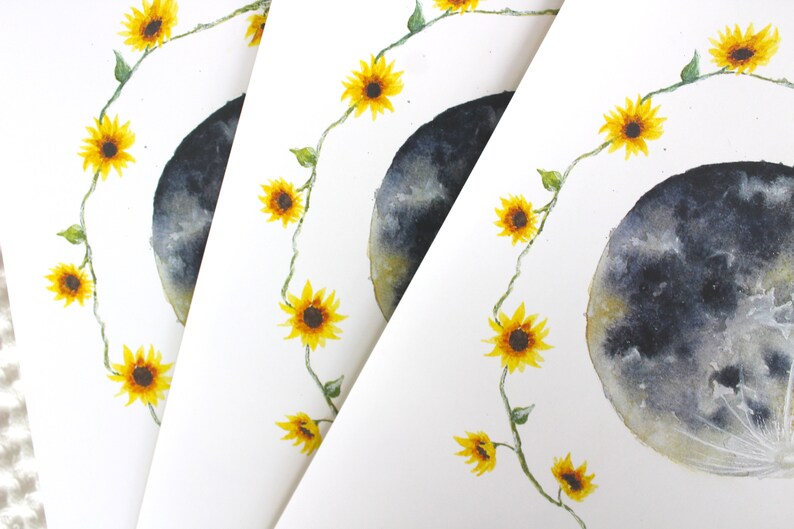 Sunflower Moon Watercolour Print Etsy