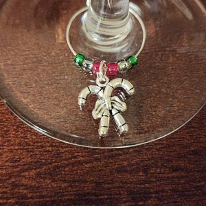 2 pk. Winter Themed Wine Glass Charms - Candy Cane & Snowman