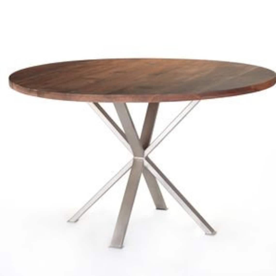 Modern Industrial Round Dining Table Solid Walnut Crossed X - Etsy