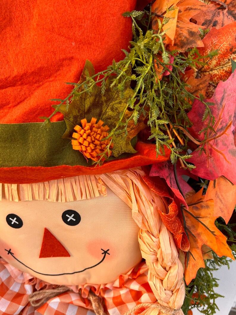Scarecrow Fall Leaves Rake Wreath, Scarecrow Front Door Wreath, Pumpkin ...