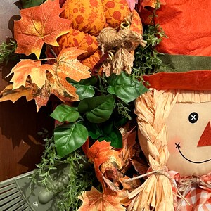 Scarecrow Fall Leaves Rake Wreath, Scarecrow Front Door Wreath, Pumpkin ...