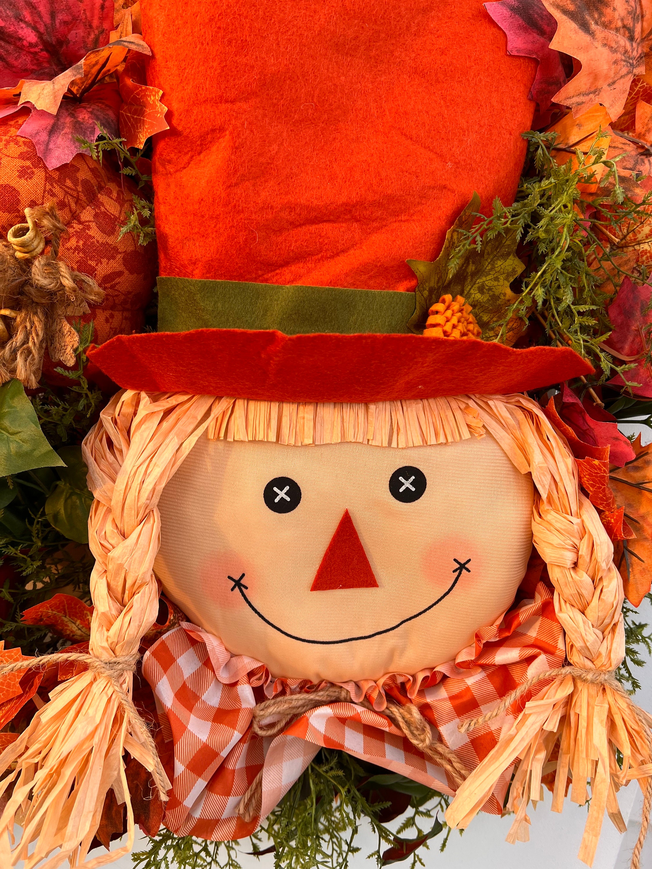 Scarecrow Fall Leaves Rake Wreath, Scarecrow Front Door Wreath, Pumpkin ...