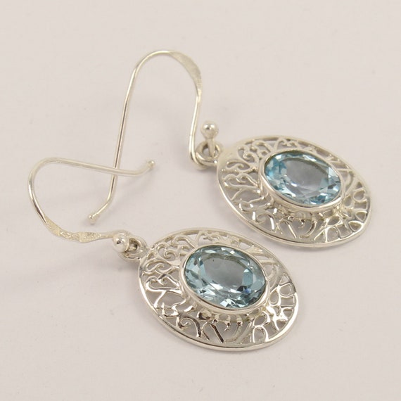 Natural Blue Topaz Gemstones Earrings 925 Solid Sterling | Etsy
