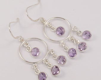 Purple Amethyst Dangle Earrings, 925 Sterling Silver Unique Design Earrings, Handmade Gemstone Earrings, AAA+ Quality Earrings