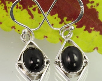 Einzigartiges Design Edelstein Ohrringe, Schwarzer Onyx Ohrringe, 925 Vintage Silber Ohrringe, Onyx Tropfen Ohrringe, Boho Frauen Ohrringe, Geschenk Sie