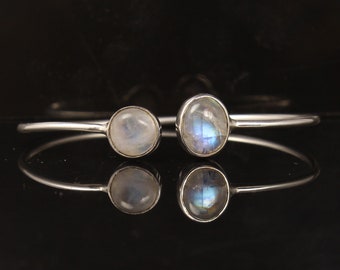 Rainbow Moonstone Bangle, verstelbare armband, Sterling zilveren armband, 925 zilveren armband, manchet Bangle, handgemaakte armband, cadeau voor haar