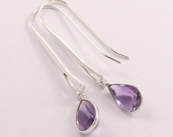 Amethyst Pear Faceted Earrings 925 Sterling Silver Women's Amethyst Jewellery Handmade Gift Present For Her February Birthstone