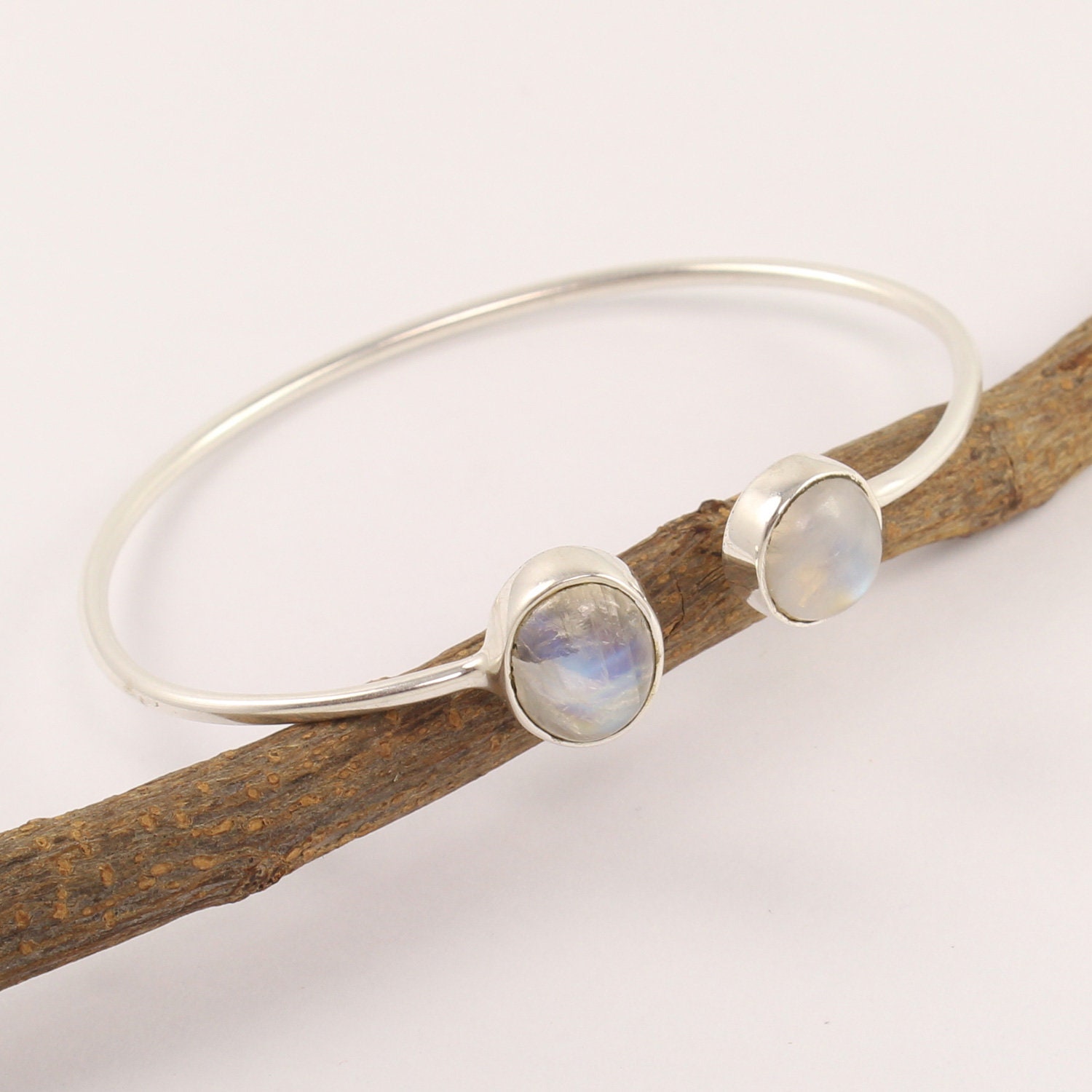 Rainbow Moonstone Bangle Adjustable Bangle Sterling Silver Etsy