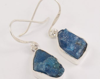 Apatite Earring, Rough Stone Earring, Raw Crystal Earring, Neon Apatite Gemstone, Sterling Silver 925 3.2 CM Earring