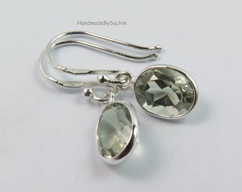 Prasiolite Quartz Or Green Amethyst Earrings, 925 Sterling Silver Natural Oval Stone Small Earring 1 Inches, Handmade Jewelry, Mother's Day