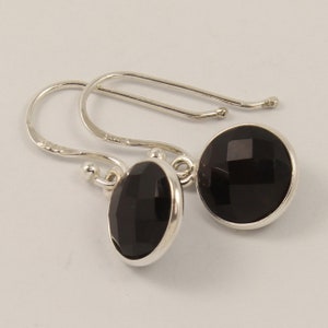 Black Onyx earring 10 mm round stones Both Sided Checker Faceted Pretty Earrings 1 inches, Pure 92.5 Sterling Silver Jewelry gift store