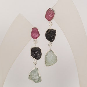 Multi Tourmaline Earring, Gemstone Tourmaline, Dangling Long Earrings, 925 Silver Jewelry, Wedding Gift For Her image 3