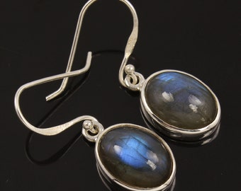 Labradorit Ohrringe, Echter Labradorit, Sterling Silber Ohrhänger, Blau Auffällige Tropfen Ohrringe, Oval Ohrringe, Edelstein Ohrringe