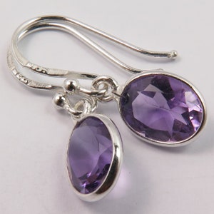 Sterling Silver Dangle Amethyst Oval Earrings, Purple Amethyst 925 Sterling Silver Gemstone Hook Earring, Amethyst Jewelry For Women