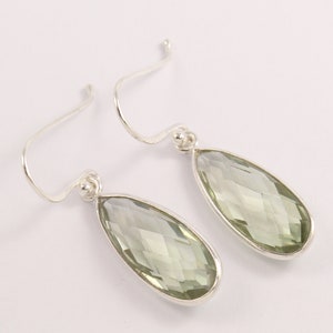 Natural Green Amethyst Earring, 925 Sterling Silver Earring, Teardrop Green Amethyst Earring, Gift For Her, Handmade Earring