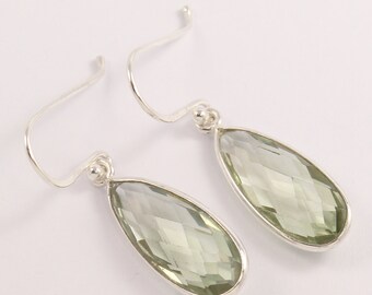 Natural Green Amethyst Earring, 925 Sterling Silver Earring, Teardrop Green Amethyst Earring, Gift For Her, Handmade Earring