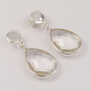 925 Sterling Silver Gemstone Earrings, White Crystal Quartz Earring, Handmade Dangle Earrings, Party Wear Earring For Women, Gift For Her