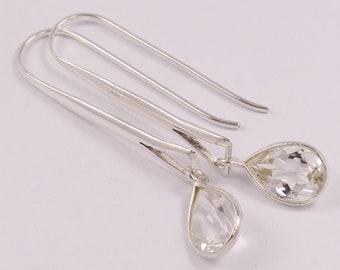 Crystal Quartz Gemstone Danlge Earrings, 925 Sterling Silver Earings, Pear Faceted Earrings, Boho Handmade Earrings, Party Wear Earring