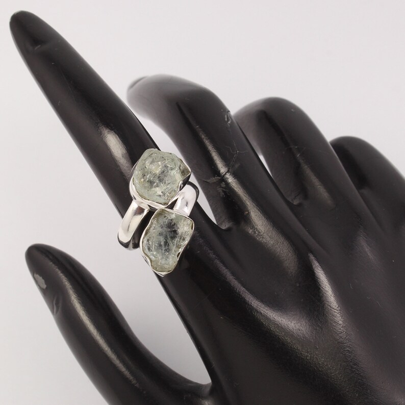 adjustable ring aquamarine fancy stone ring size US 6.5 925 sterling silver
