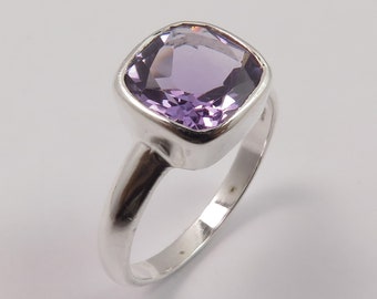 Natural Amethyst Ring, Amethyst Silver Ring, Amethyst Ring For Women, Amethyst Faceted Ring, Amethyst Jewelry, February Birthstone