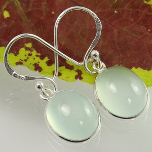Aqua Chalcedony Earrings, Oval Cabochon Dangle Earrings, Gemstone Aqua Earrings, 925 Vintage Silver Earrings, Blue Gemstone Earrings
