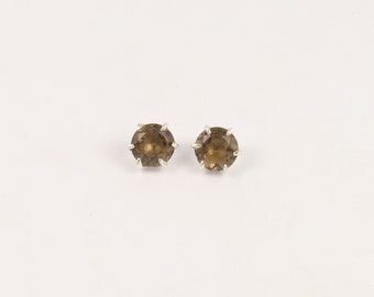 Smoky Quartz Studs - Genuine Smoky Quartz Stud Earrings in Real 925 Sterling Silver, 5mm Round Faceted