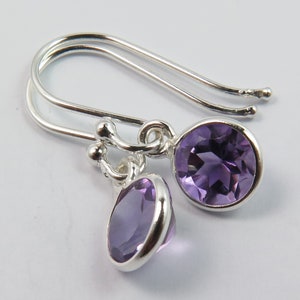 Natural Amethyst Earrings, 925 Sterling Silver Earring, Handmade Gemstone Earring, Round Shape Dangle Earrings, Boho Dangle Earrings