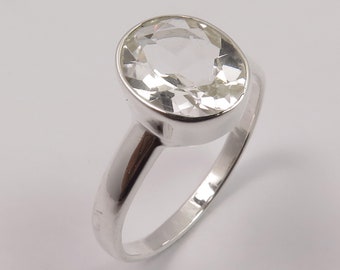 Anillo de cuarzo de cristal transparente, anillo transparente, anillo de cuarzo de cristal, anillo hecho a mano, anillo de plata de ley, anillo de piedra preciosa natural, anillo de apilamiento