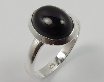 Bague en argent sterling 925 avec pierres précieuses, bague cabochon faite main en onyx, bague ovale pour tenue de soirée, bague femme en onyx noir, cadeau pour elle