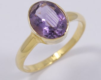 Amethyst Ring, Sterling Silver Ring, Gold Oval Ring For Women, Purple Amethyst Ring, Handmade Ring, February Birthstone Ring, Christmas Sale