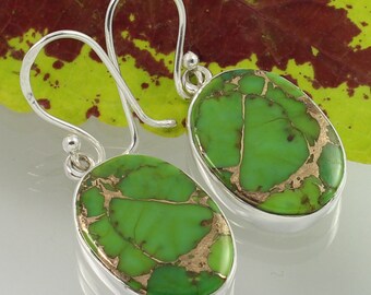 Silver Plated Personal Style GREEN COPPER TURQUOISE WELL MADE Earrings Jewelry