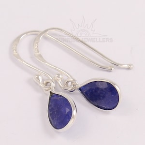 Blue Sapphire Earring, 925 Sterling Silver Drop Dangle Earrings, Birthstone Earrings, Minimalist Earrings, September Birthday