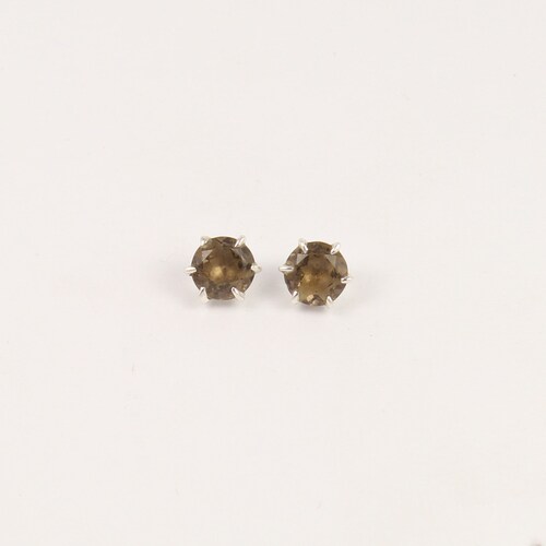 Natural Smoky Quartz earring 6 prong setting ! 4, 5, 6 mm round stones studs earrings, Best Gift for Loved Ones shops ! choose size from variation