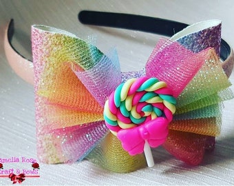 Rainbow lollipop hairbow