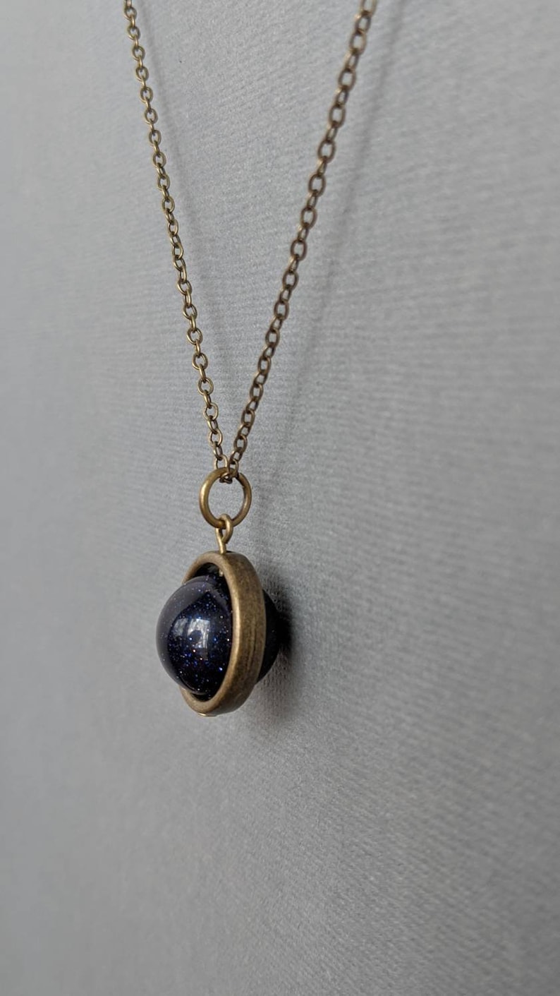 Blue Goldstone Necklace Spinner Necklace Silver or Bronze Confidence Grounding Protection Necklace Minimalist Reiki Jewelry