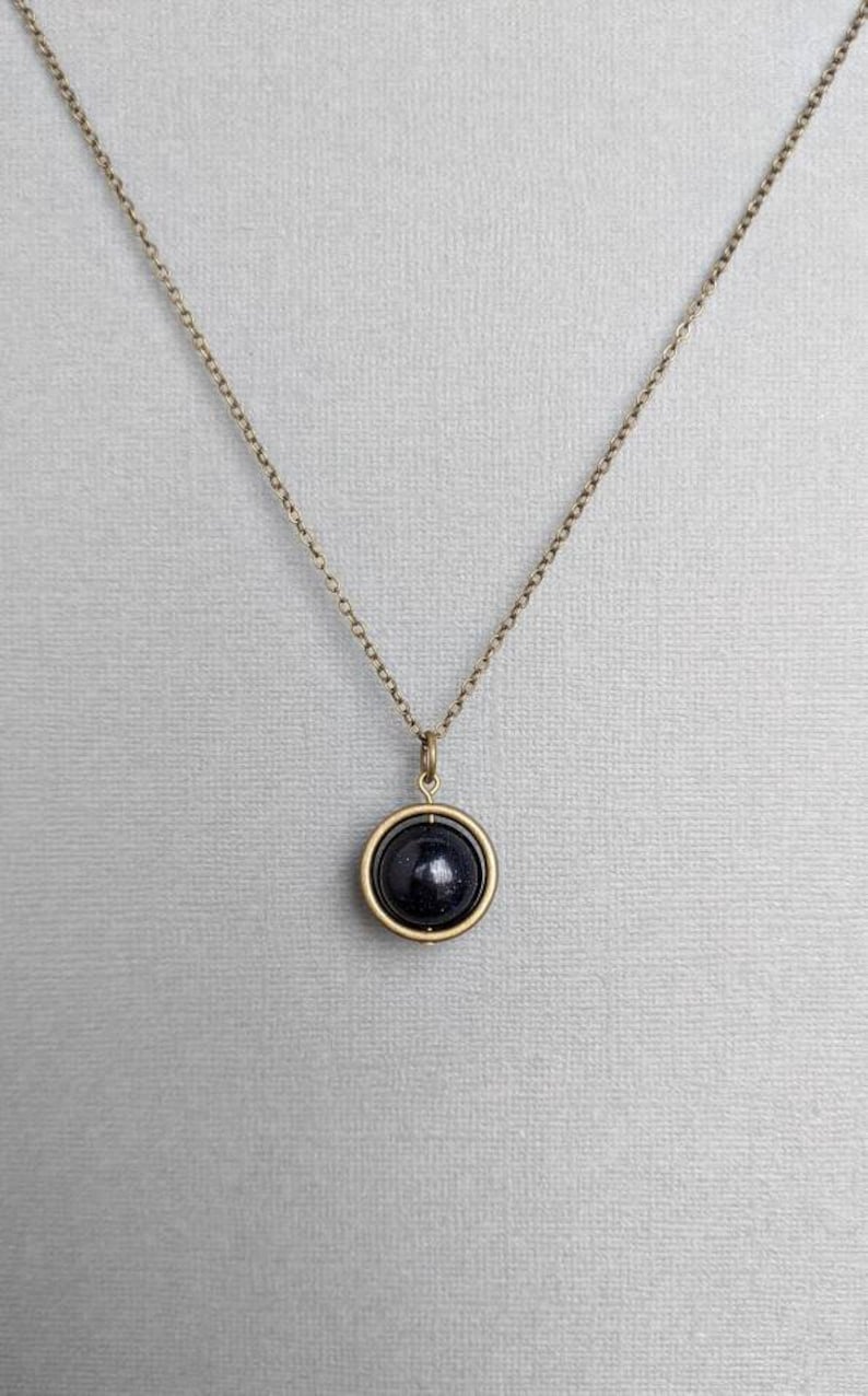 Blue Goldstone Necklace Spinner Necklace Silver or Bronze Confidence Grounding Protection Necklace Minimalist Reiki Jewelry