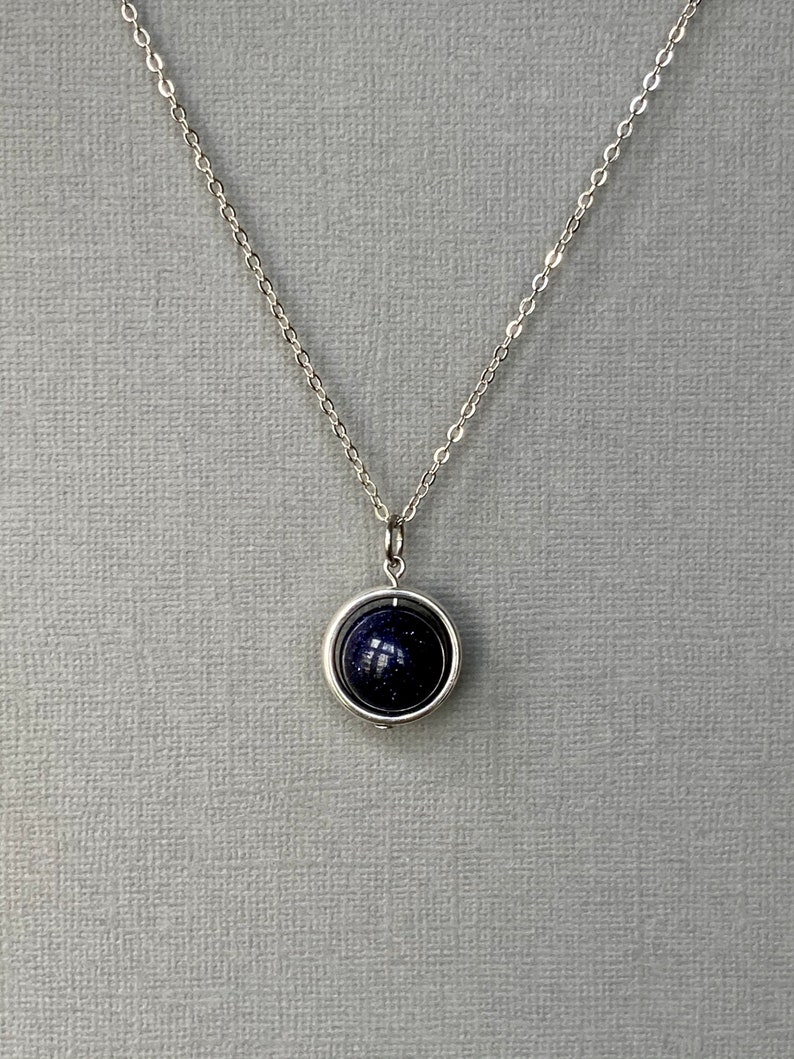 Blue Goldstone Necklace Spinner Necklace Silver or Bronze Confidence Grounding Protection Necklace Minimalist Reiki Jewelry
