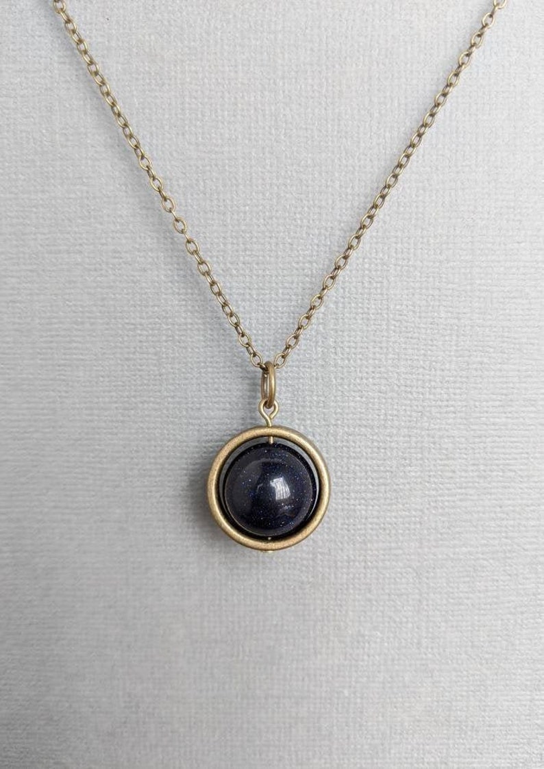 Blue Goldstone Necklace Spinner Necklace Silver or Bronze Confidence Grounding Protection Necklace Minimalist Reiki Jewelry