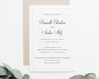 Blush, Navy Simple Wedding Invitation // Simple, modern, classic